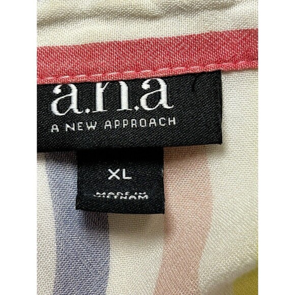 a.n.a Striped Long Sleeve Rayon Button Up Front Pocket Women’s Top XL - Picture 4 of 7